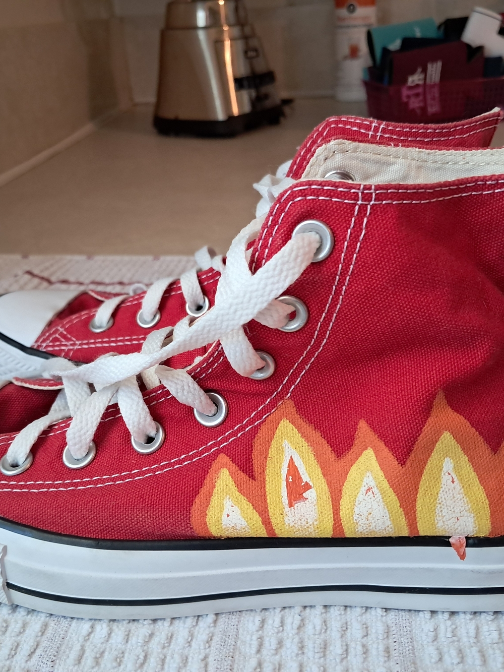 Custom Flame Converse Chuck Taylor High Tops Red Women 8 / Men 6 NEW